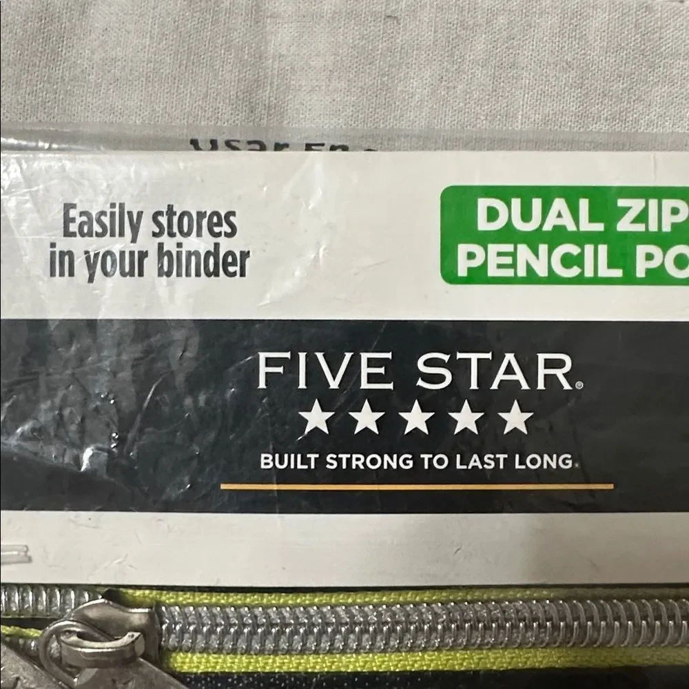 Five Star Black Green Silver Mesh Dual Zipper Binder Compatible Pencil Pouch